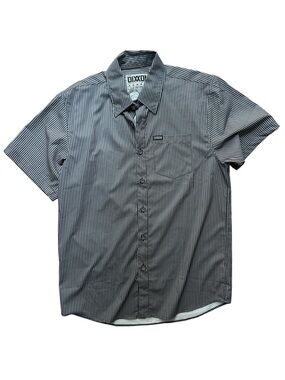 Dixxon Benny Triple Stripe Short Sleeve Button-Up Shirt. Black Gray Size Medium